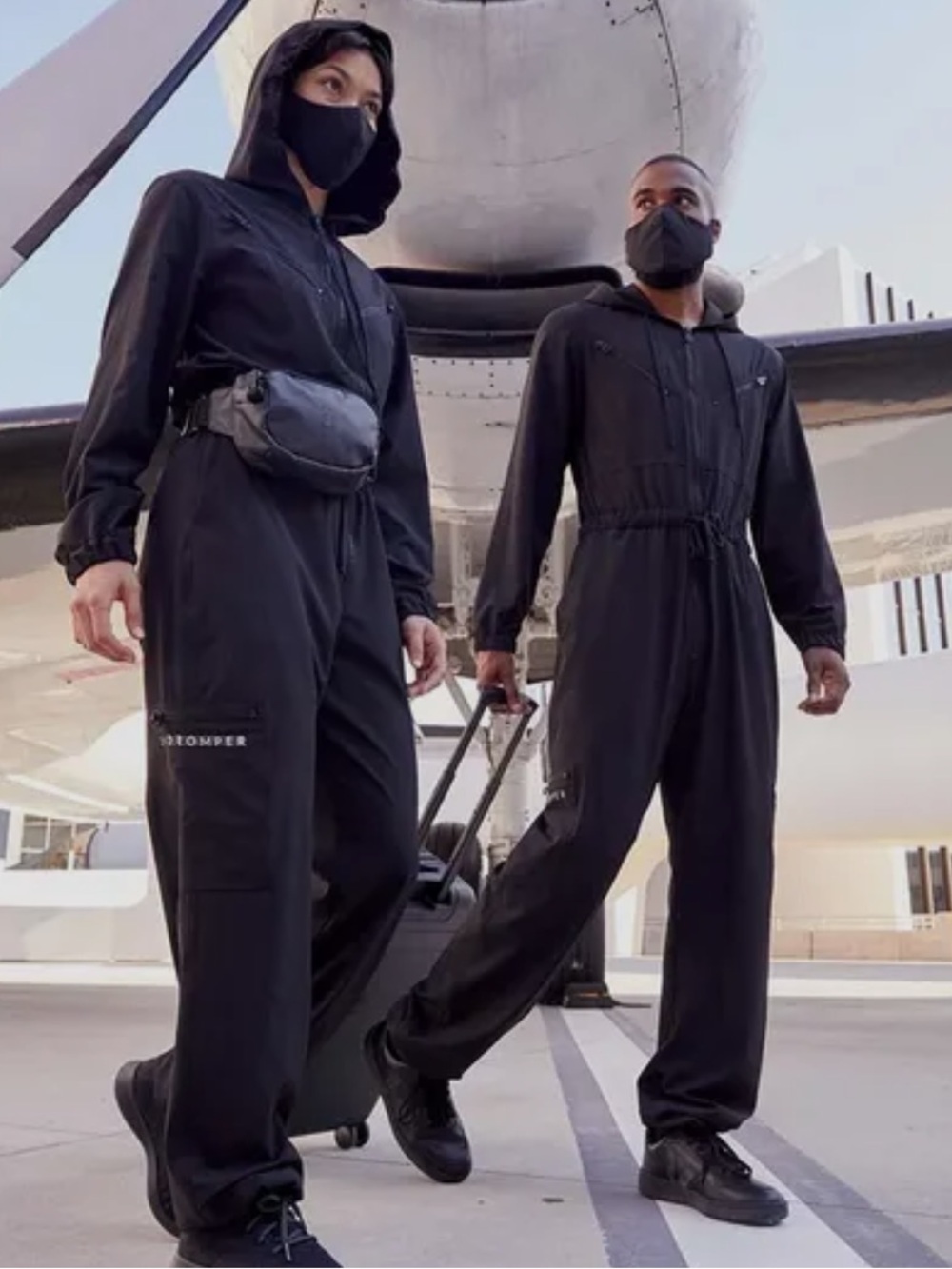BIOROMPER Lightweight Black Utility Jumpsuit with Hood Unisex - Size S
